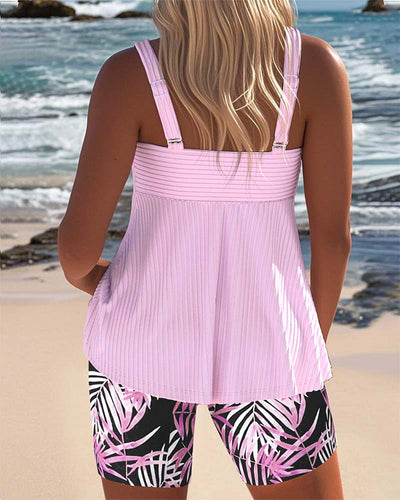 Stripete Tankini med dekorativ overdel og matchende strandshorts